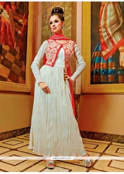 Glossy Resham Work Off White Georgette Anarkali Salwar Kameez