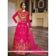 Excellent Hot Pink Embroidered Work Silk Anarkali Salwar Kameez