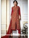 Winsome Red Fancy Fabric Designer Suit