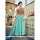 Mod Embroidered Work Turquoise Faux Chiffon Designer Suit