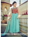 Mod Embroidered Work Turquoise Faux Chiffon Designer Suit