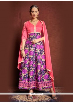 Charismatic Multi Colour Print Work Bhagalpuri Silk Designer Suit