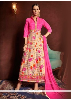 Sparkling Hot Pink Print Work Designer Suit
