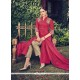 Flamboyant Faux Chiffon Red Churidar Designer Suit