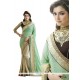 Majestic Fancy Fabric Beige And Sea Green Patch Border Work Designer Saree