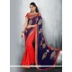 Entrancing Navy Blue And Red Patch Border Work Classic Designer Saree