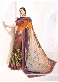 Resplendent Multi Colour Print Work Silk Designer Saree