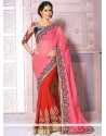 Red And Pink Georgette Half And Half Saree