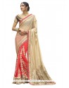Ideal Georgette Beige And Pink Patch Border Work Classic Designer Saree
