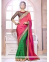 Pink And Green Georgette Half And Half Saree