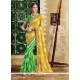 Mesmeric Green And Yellow Georgette Designer Saree