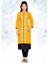 Gripping Embroidered Work Yellow Fancy Fabric Party Wear Kurti
