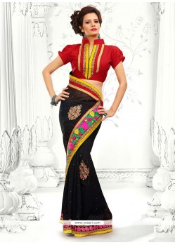 Girlish Black Cotton Designer Saree