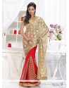 Genius Beige And Red Shimmer Georgette And Net Saree