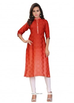 Luxurious Red Print Work Faux Crepe Party Wear Kurti