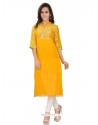 Aesthetic Lace Work Yellow Party Wear Kurti
