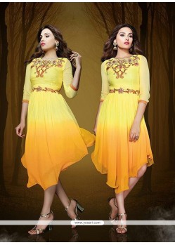 Excellent Embroidered Work Yellow Georgette Party Wear Kurti