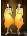 Excellent Embroidered Work Yellow Georgette Party Wear Kurti