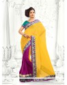 Magenta And Yellow Georgette Half And Half Saree