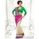 Pink And Off White Georgette Half And Half Saree