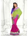 Pink And Green Faux Georgette Half And Half Saree