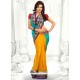 Turquoise And Yellow Georgette Half And Half Saree