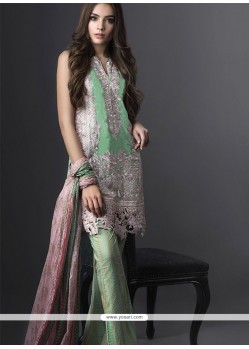 Sophisticated Sea Green Embroidered Work Designer Suit
