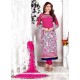 Luxurious Hot Pink Embroidered Work Cotton Churidar Designer Suit