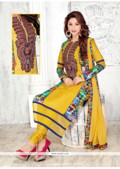 Princely Embroidered Work Yellow Cotton Churidar Designer Suit
