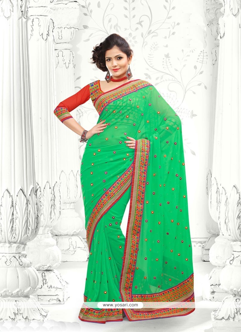 Green Embroidery Georgette Saree
