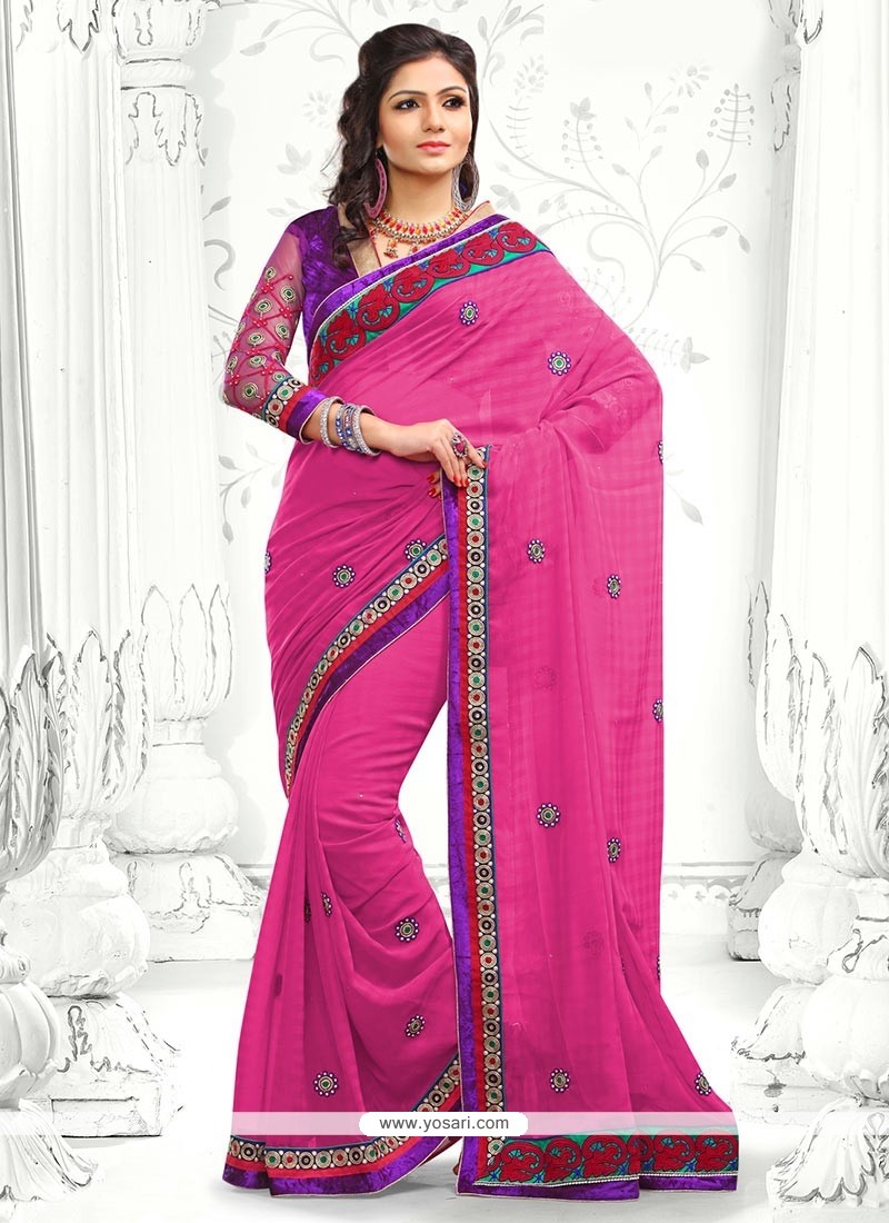 Gorgeous Pink Faux Georgette Saree
