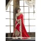 Imposing Embroidered Work Red Tussar Silk Classic Designer Saree
