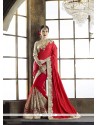 Imposing Embroidered Work Red Tussar Silk Classic Designer Saree