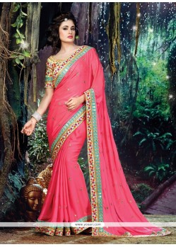 Lavish Satin Rose Pink Embroidered Work Classic Designer Saree