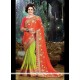 Ravishing Chiffon Satin Green And Orange Classic Designer Saree