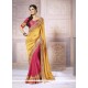 Impressive Hot Pink And Yellow Satin Classic Designer Saree