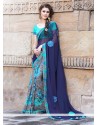 Blue And Grey Pure Georgette Saree