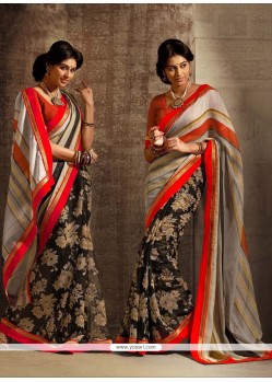 Black And Orange Cotton Silk Saree