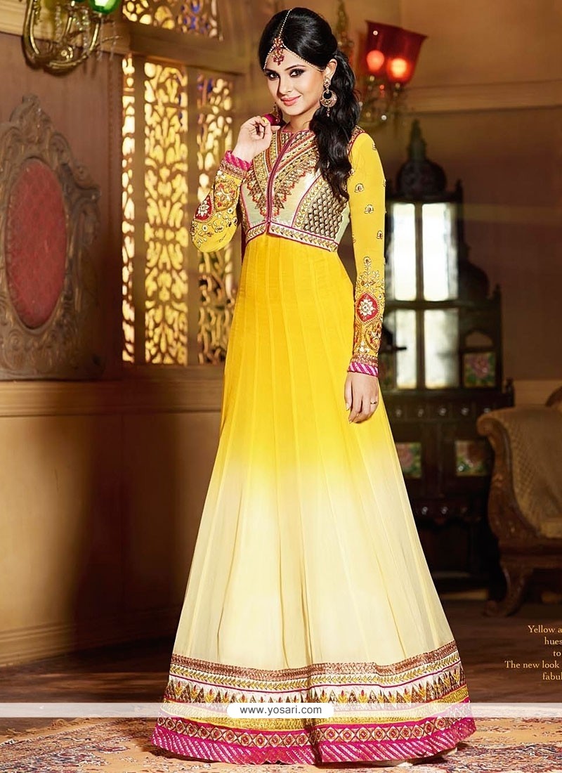 Jenifer Winget Yellow And Off White Georgette Anarkali Suit
