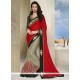 Snazzy Faux Chiffon Red Patch Border Work Designer Saree