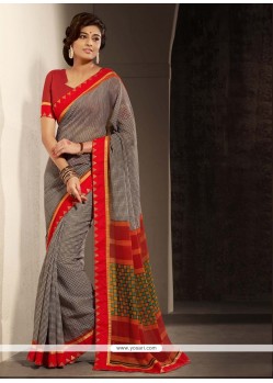 Black And Red Printed Casual Saree