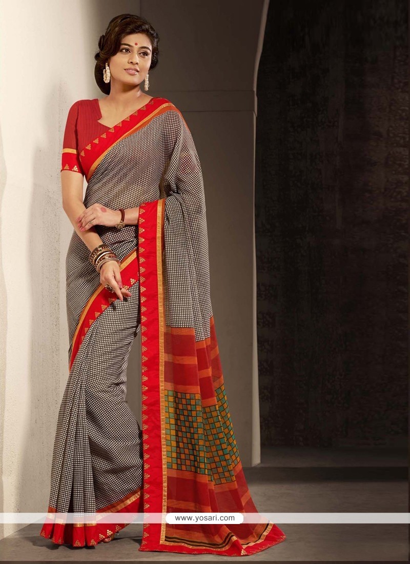 Black And Red Printed Casual Saree
