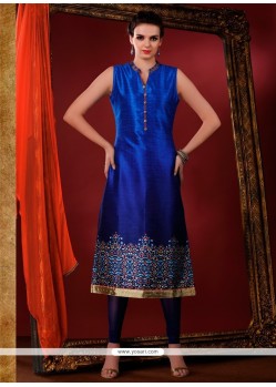 Best Blue Patch Border Work Art Silk Designer Suit