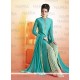 Adorning Lace Work Bhagalpuri Silk Turquoise Designer Suit