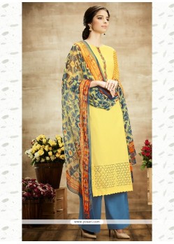Beautiful Cotton Yellow Print Work Designer Suit