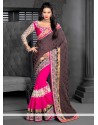 Pink And Brown Georgette Half And Half Saree