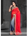 Red And Grey Georgette Half And Half Saree