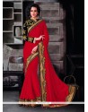 Outstanding Patch Border Work Faux Chiffon Classic Designer Saree