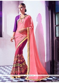 Catchy Jacquard Pink Embroidered Work Designer Saree