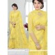 Alluring Faux Chiffon Yellow Patch Border Work Designer Saree
